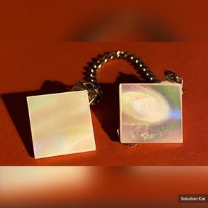 Men’s Gold Tone Faux Mother of Pearl Square Tie Clasp Chain